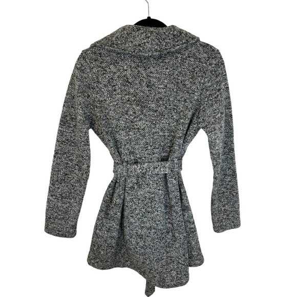 Steve Madden Black & White Salt & Pepper Heathered Belted Coat SZ Medium - Picture 5 of 12